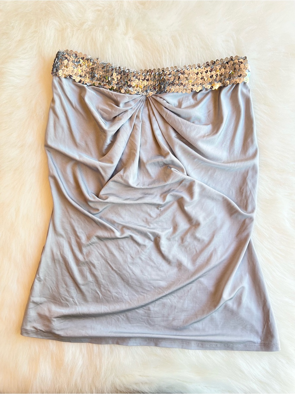 Express Silver Sequin-Trim strapless tube top